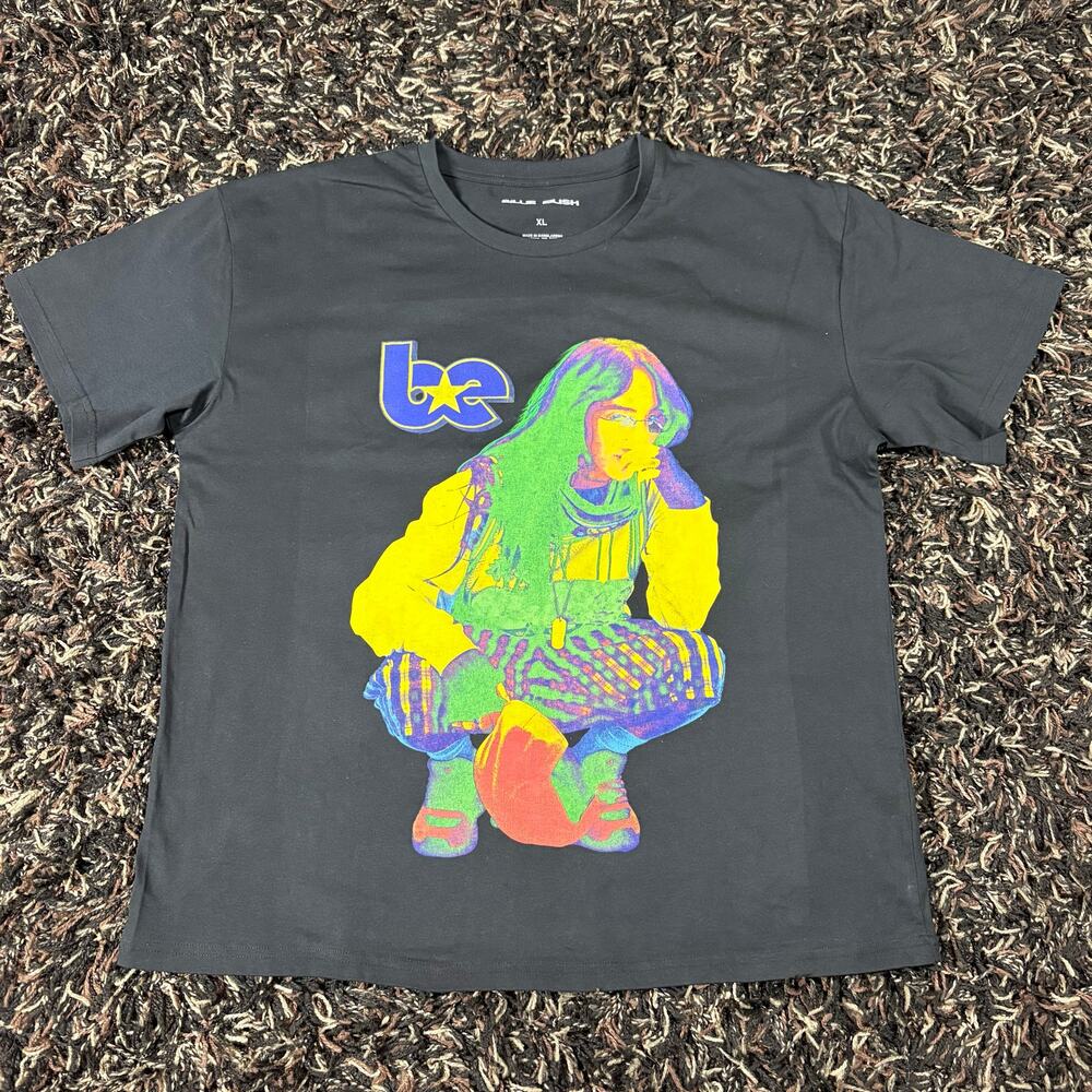 Billie Eilish Color Pop Crouching Portrait Black T‎ shirt  Sz XL New